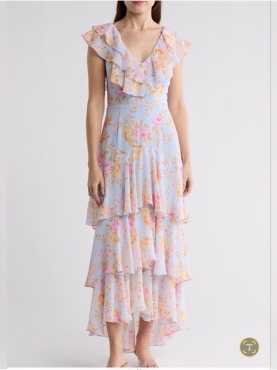 Wayf Dresses & Skirts - Wayf Powder Blue Floral Ruffle Maxi Dress Size Medium NWT